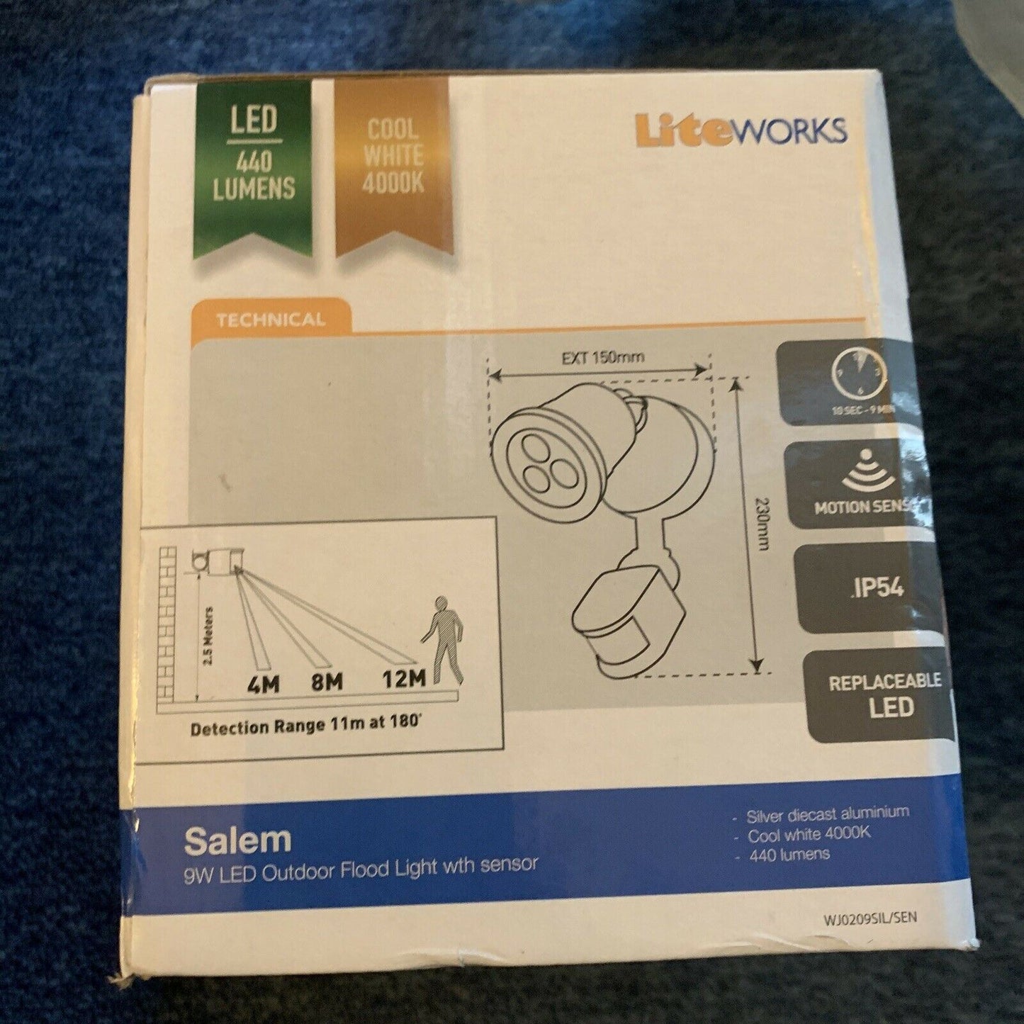 Liteworks 9W LED Outdoor Flood Light With Sensors 440 Lumens Diecast Aluminium