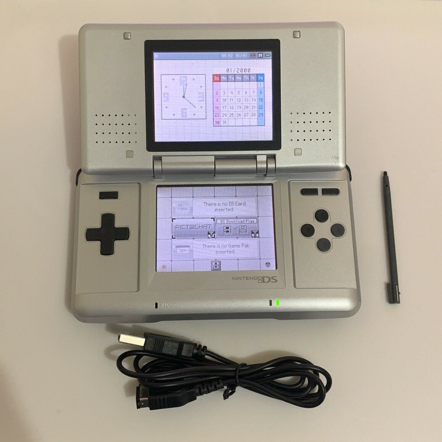 Nintendo DS Original Handheld Console Silver & USB Charger NTR-001