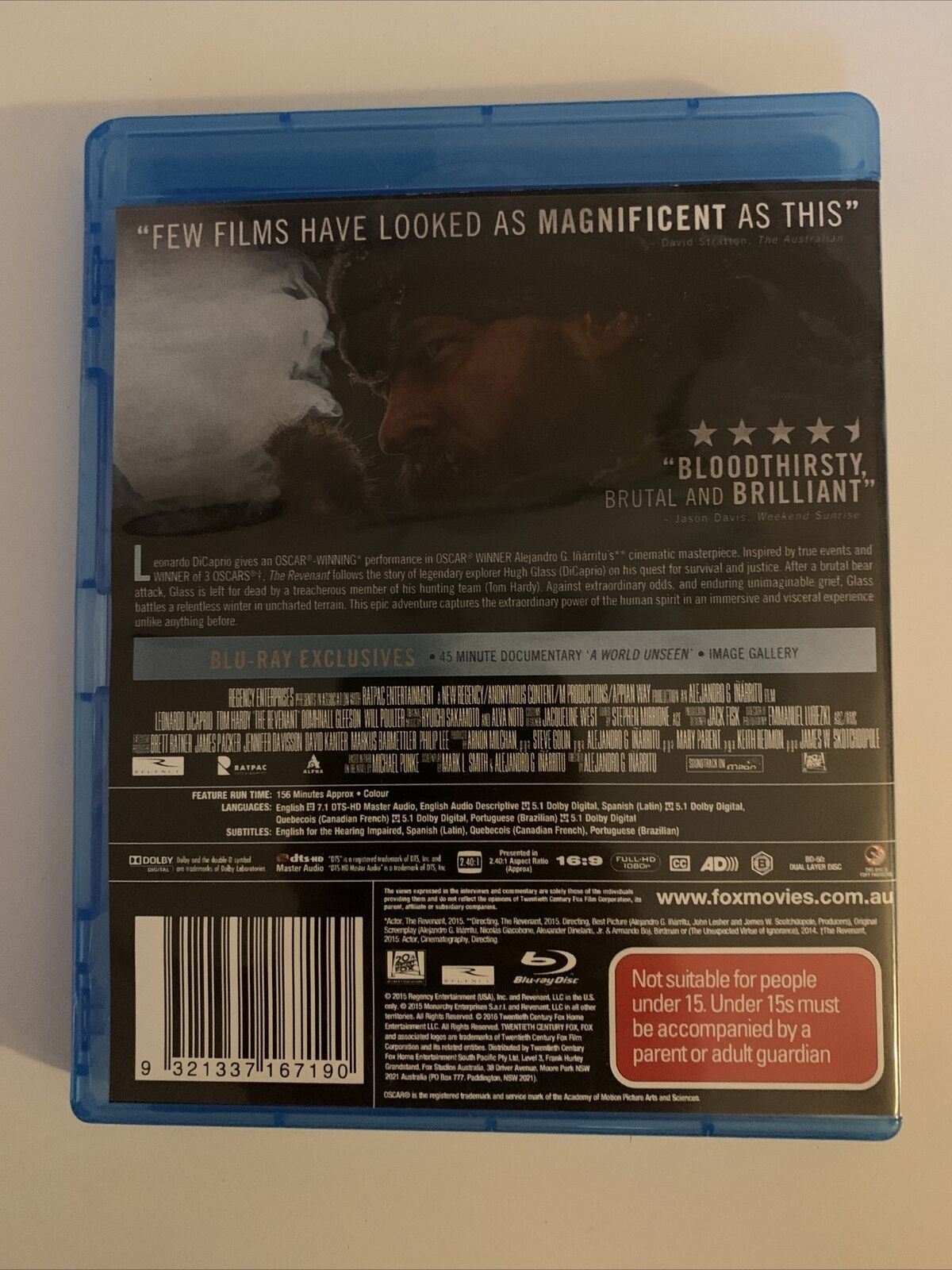 The Revenant (Blu-ray, 2015) Leonardo DiCaprio, Tom Hardy. Region B