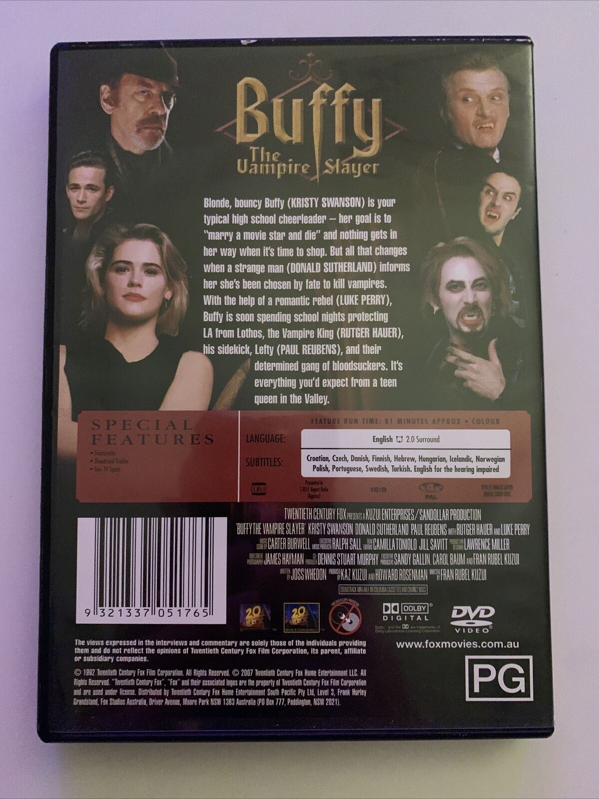 Buffy The Vampire Slayer - The Movie (DVD, 1992) Kristy Swanson. Region 4&2