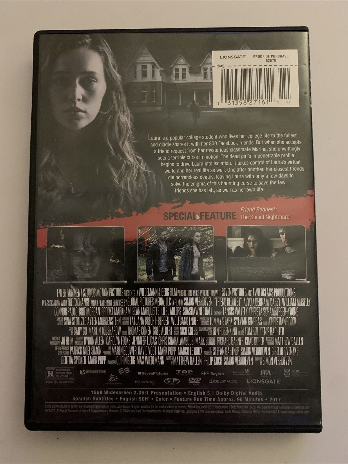 Friend Request (DVD, 2016) Alycia Debnam-Carey, William Moseley. Region 1