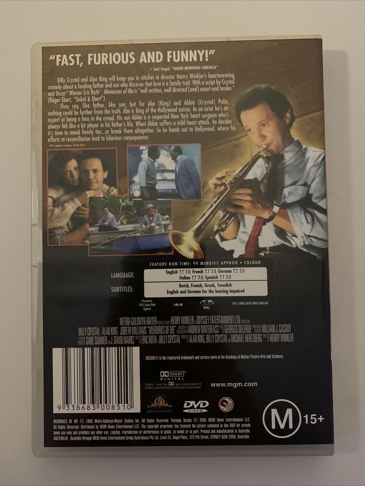 Memories Of Me (DVD, 1988) Billy Crystal, Alan King, JoBeth Williams. Region 4&2