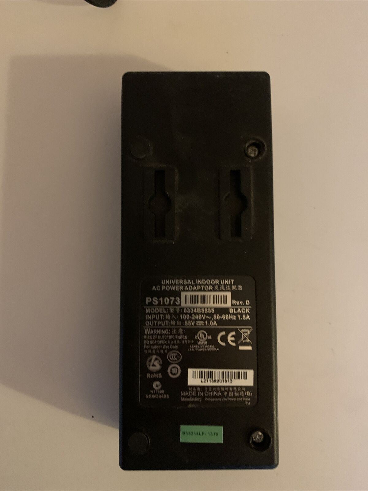 Alvarion Universal AC Power Adapter PoE Injector PS1073 55v 1a Input: 100-240v