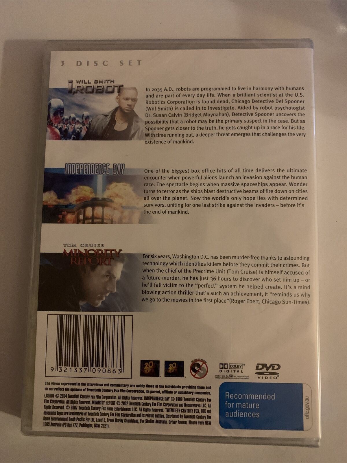 *New Sealed* I, Robot / Independence Day / Minority Report - 3 Disc Movie  DVD