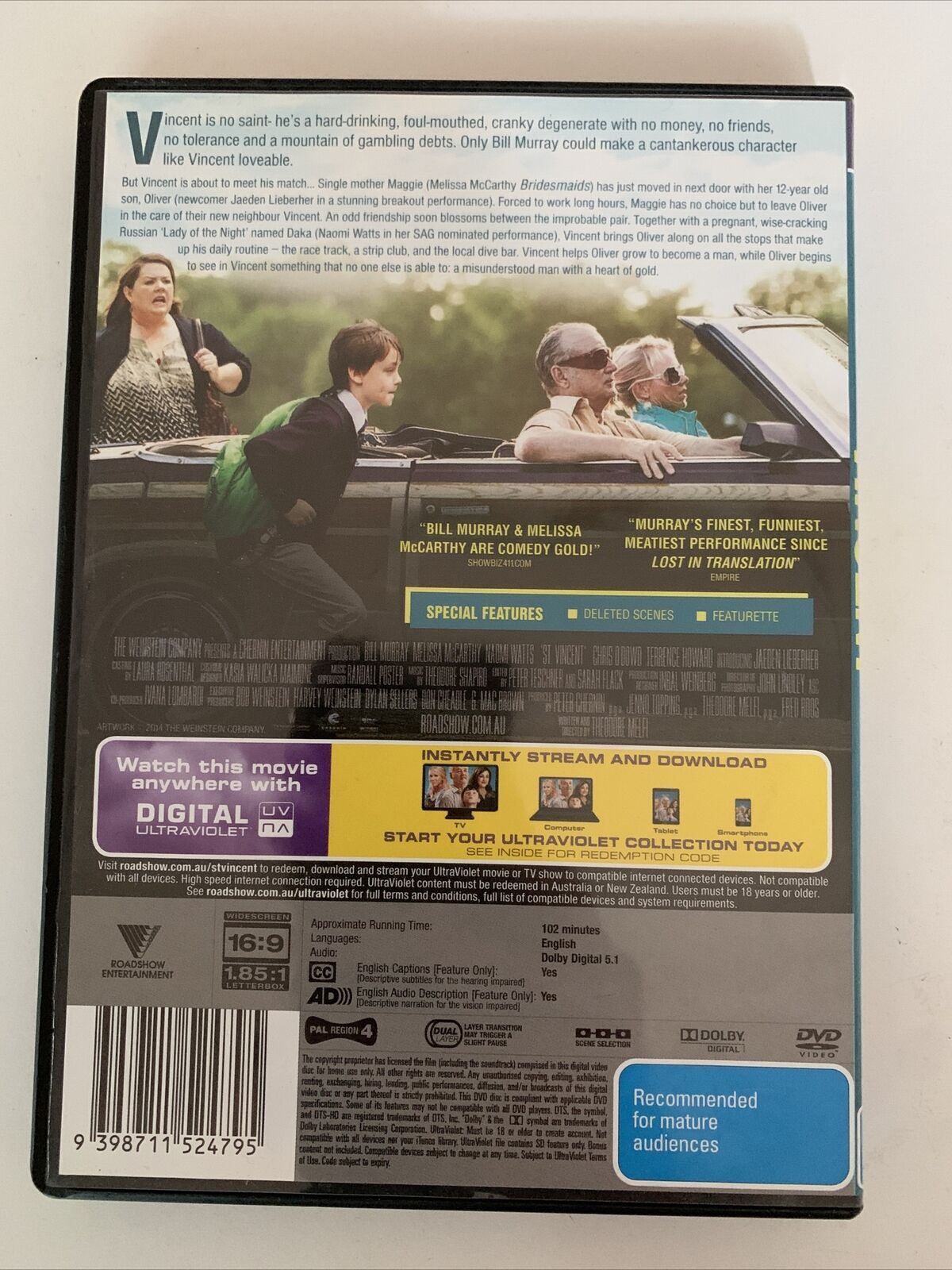 St Vincent (DVD, 2014) Bill Murray, Melissa McCarthy, Naomi Watts. Region 4