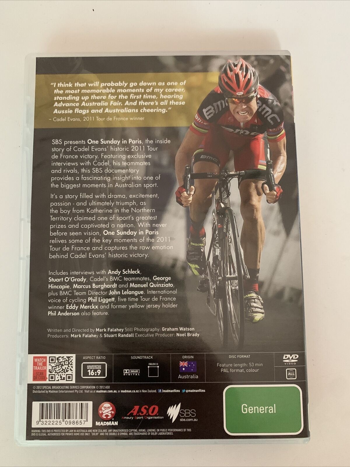 1 Sunday In Paris (DVD, 2012) Tour de France - Cadel Evans. All Regions