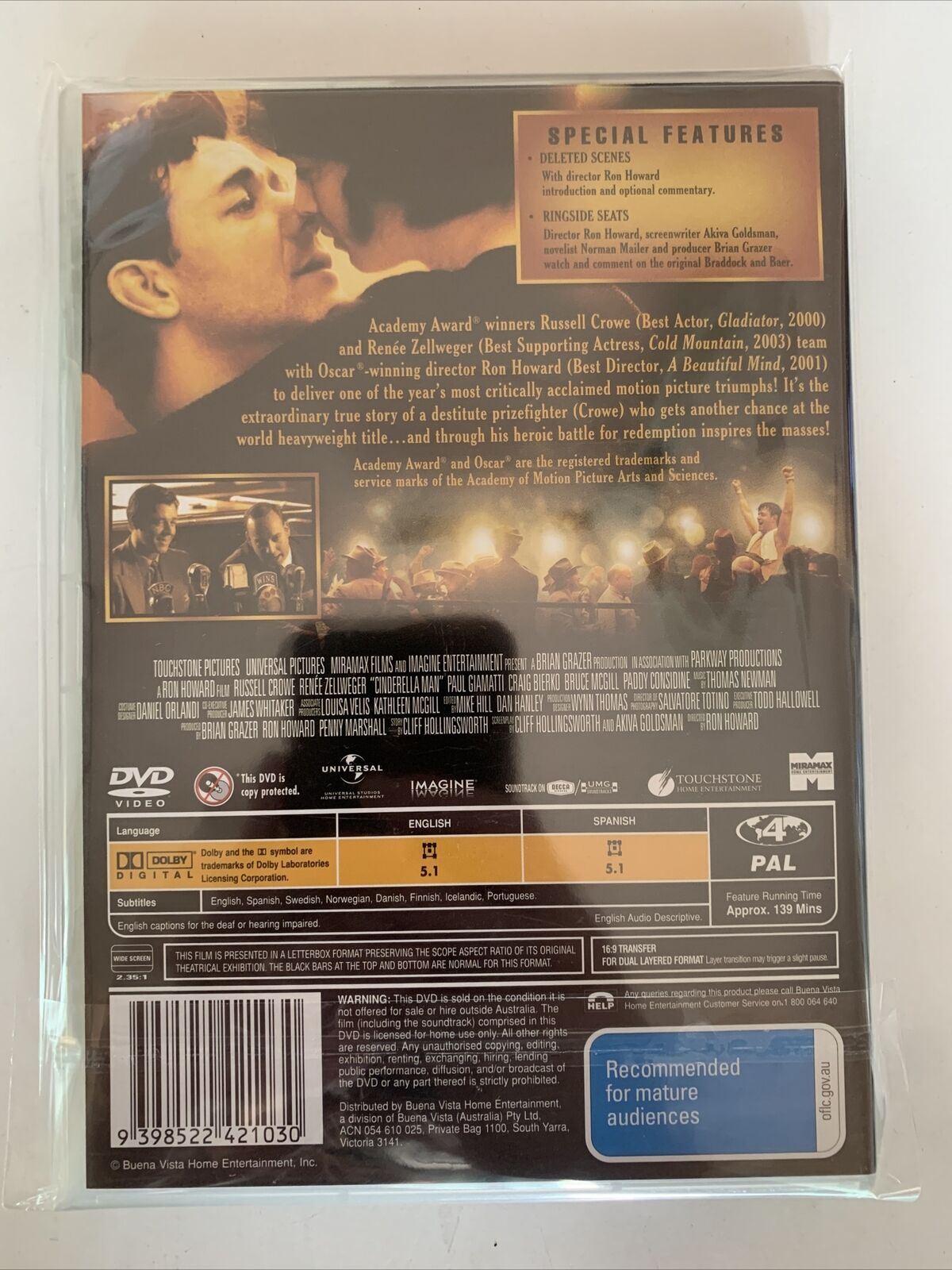 *New Sealed* Cinderella Man (DVD, 2005) Russell Crowe, Renée Zellweger. Region 4