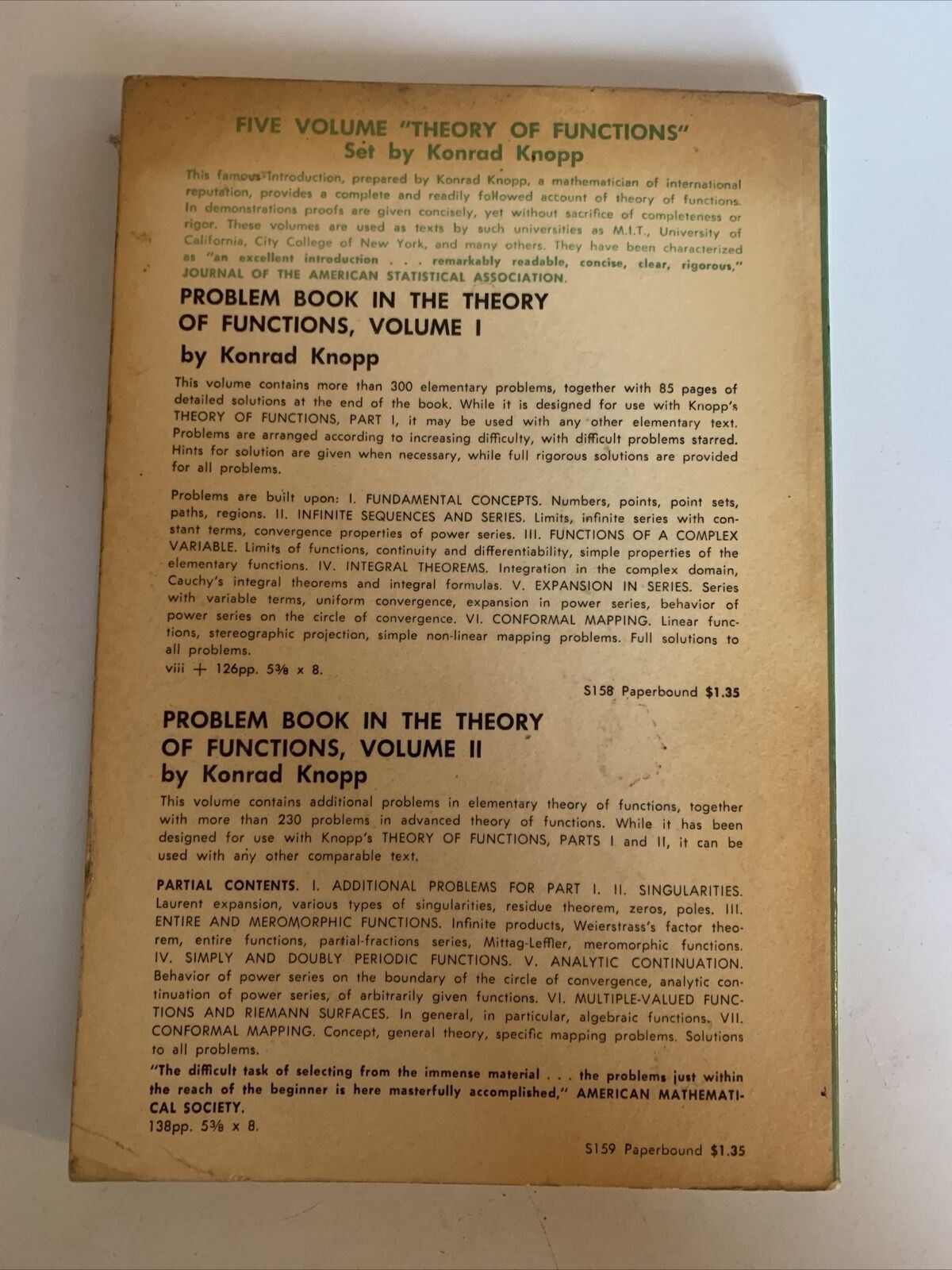 Theory Of Functions: Part 1 by Konrad Knopp 1945 First American Edition