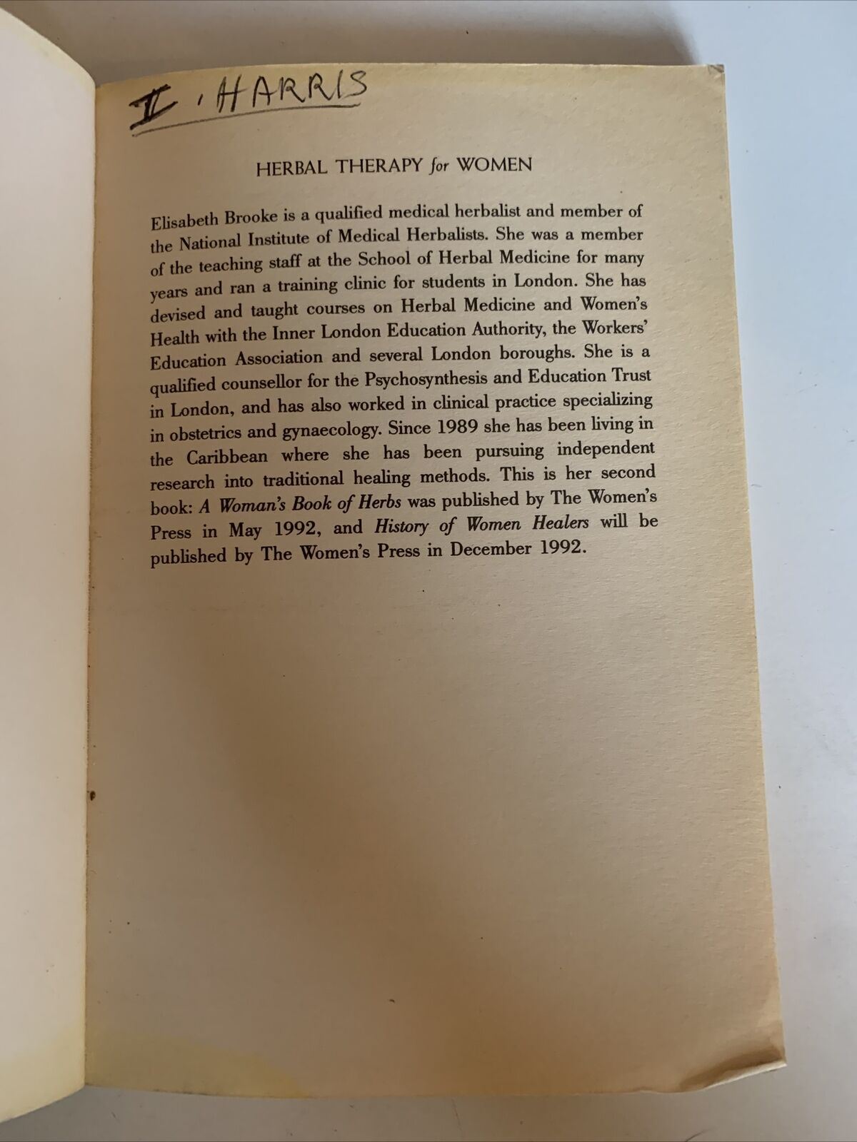 Herbal Therapy For Women by Elisabeth Brooke