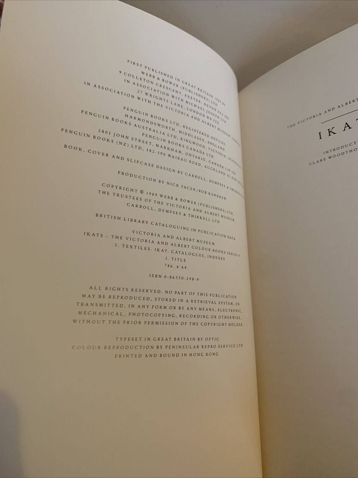 The Victoria & Albert Colour Books: Ikats  1989 Hardcover 1st Edition