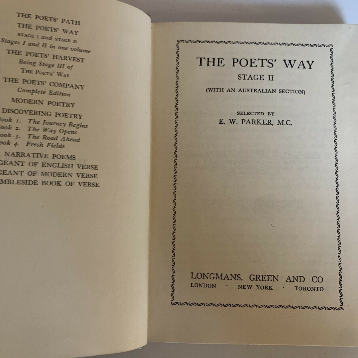 The Poet's Way - Stage One & Two - 1957 Hardcover E.W. Parker