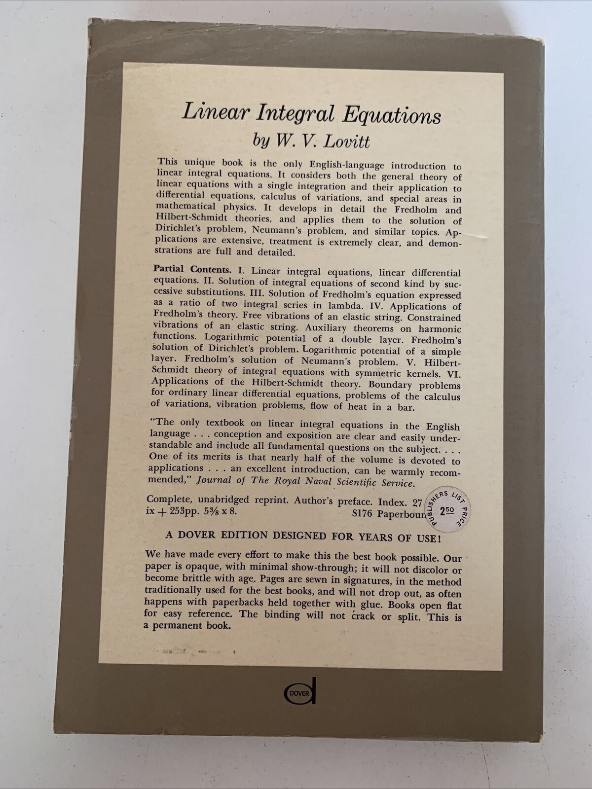 Linear Integral Equations by William Vernon Lovitt