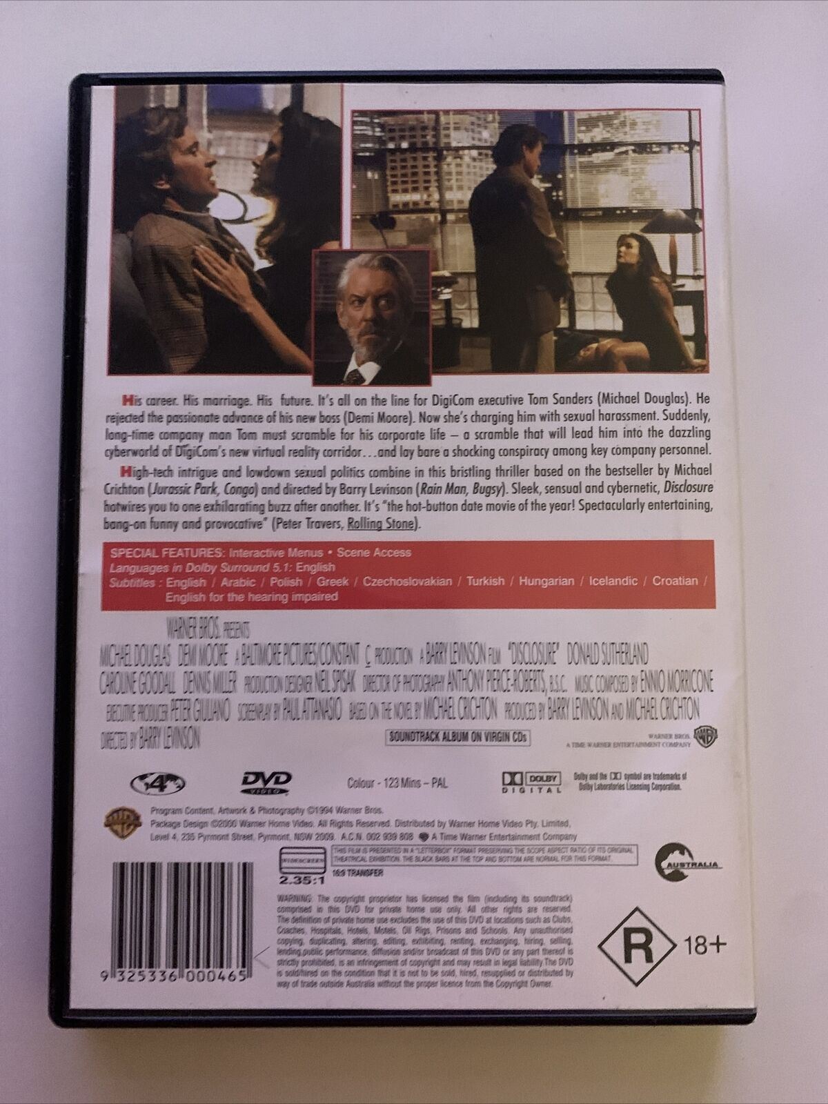 Disclosure (DVD, 1994) Michael Douglas, Demi Moore, Donald Sutherland. Region 4