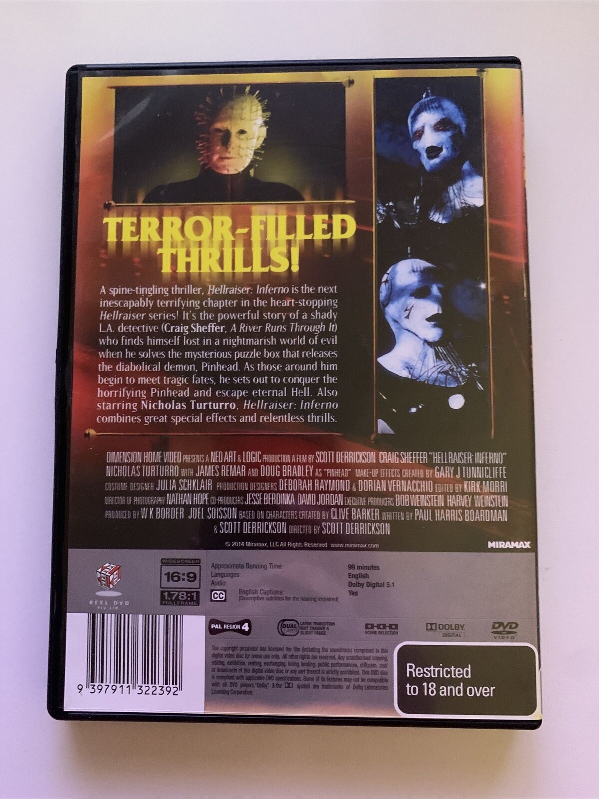 Hellraiser: Inferno (DVD, 2000) Horror Film - Craig Sheffer. Region 4