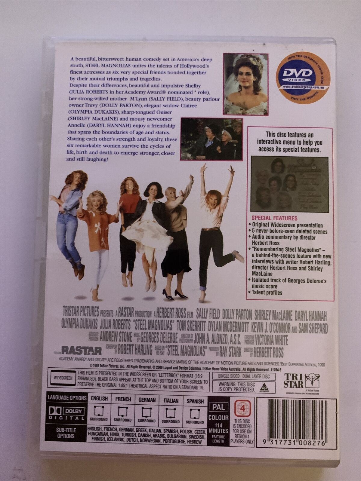 Steel Magnolias (DVD, 1989) Sally Field, Dolly Parton, Shirley MacLaine Region 4