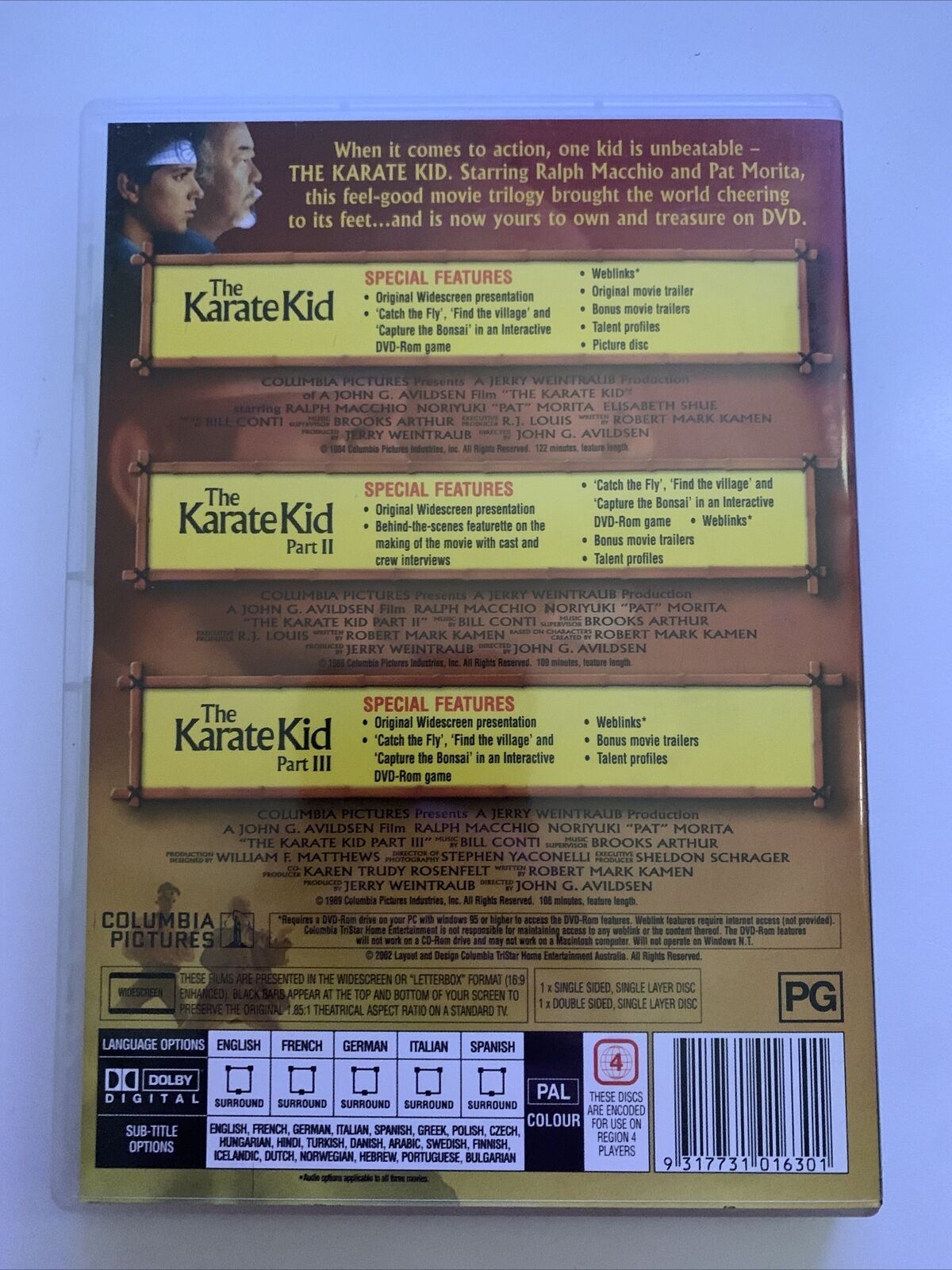 The Karate Kid Trilogy 1,2,3 (DVD, 2002, 2-Disc Set) Pat Morita, Ralph Macchio