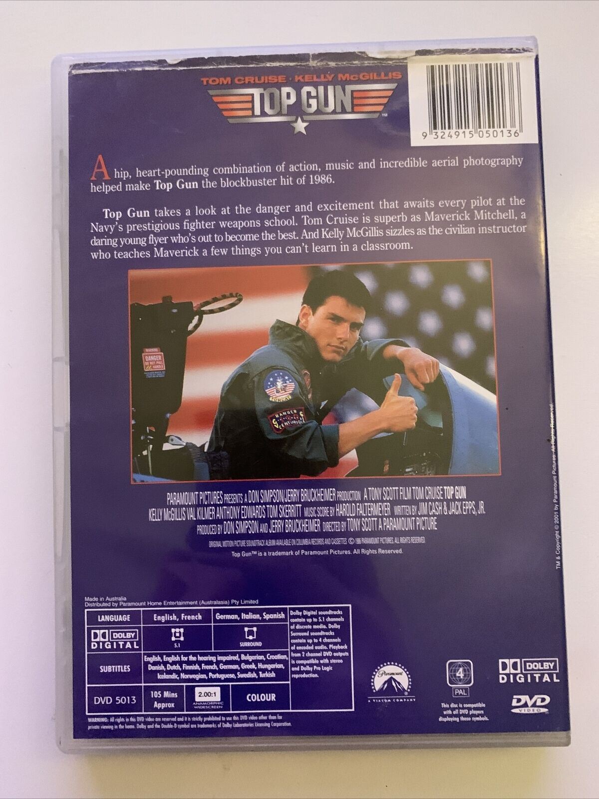 Top Gun (DVD, 1986) Tom Cruise, Kelly McGillis, Val Kilmer. Region 4