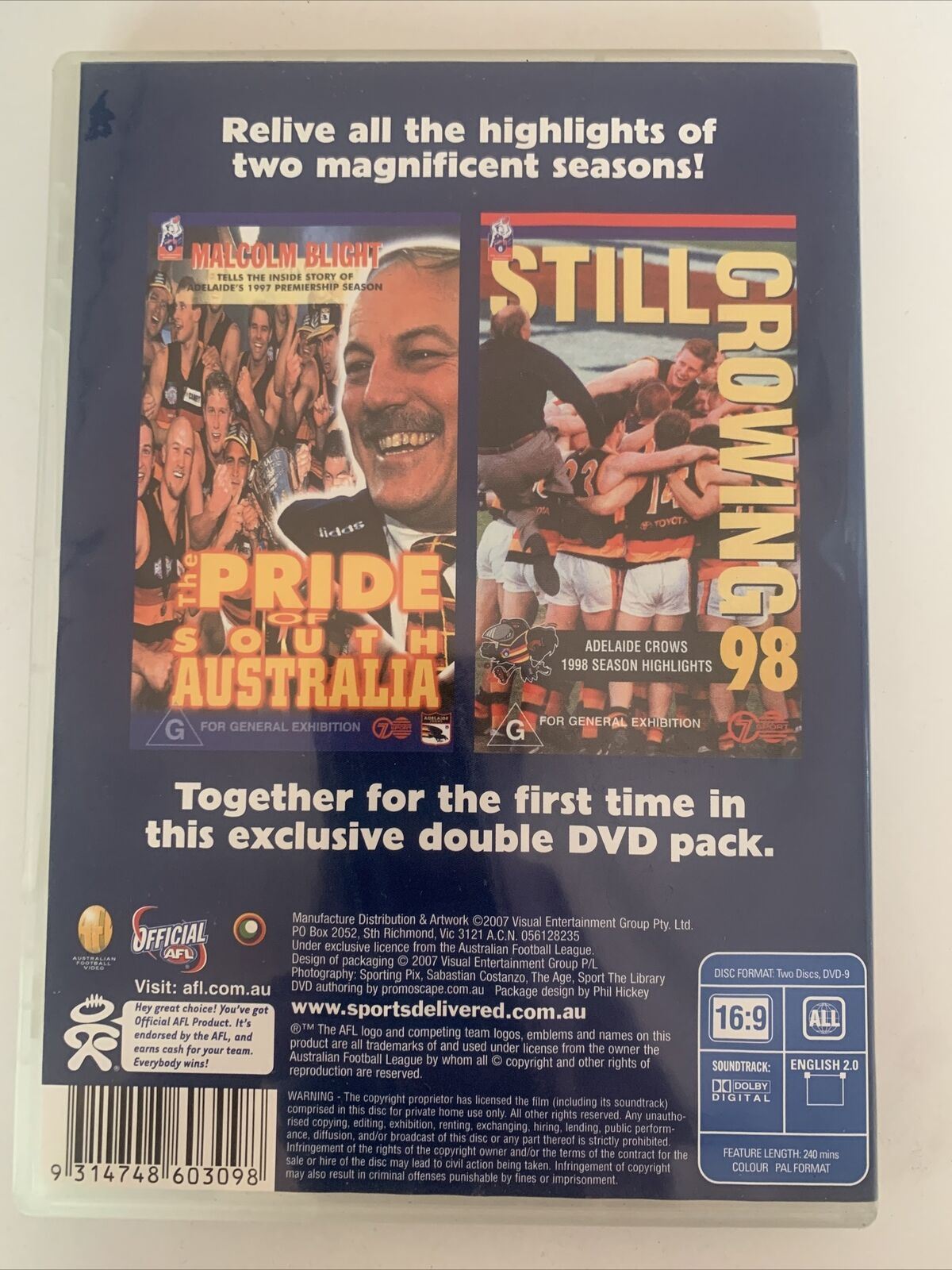 1997 1998 Adelaide Crows AFL - Season Highlights (DVD, 2-Disc) All Regions