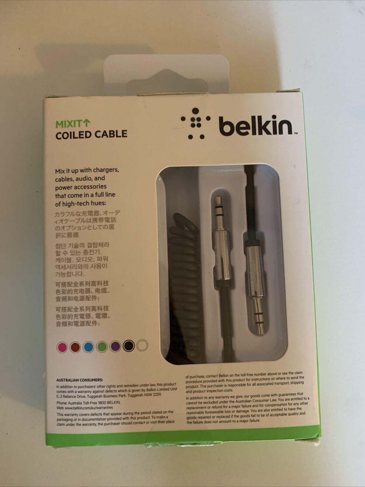 Belkin MIXITUP Coiled AUX Audio Cable Black 1.8m