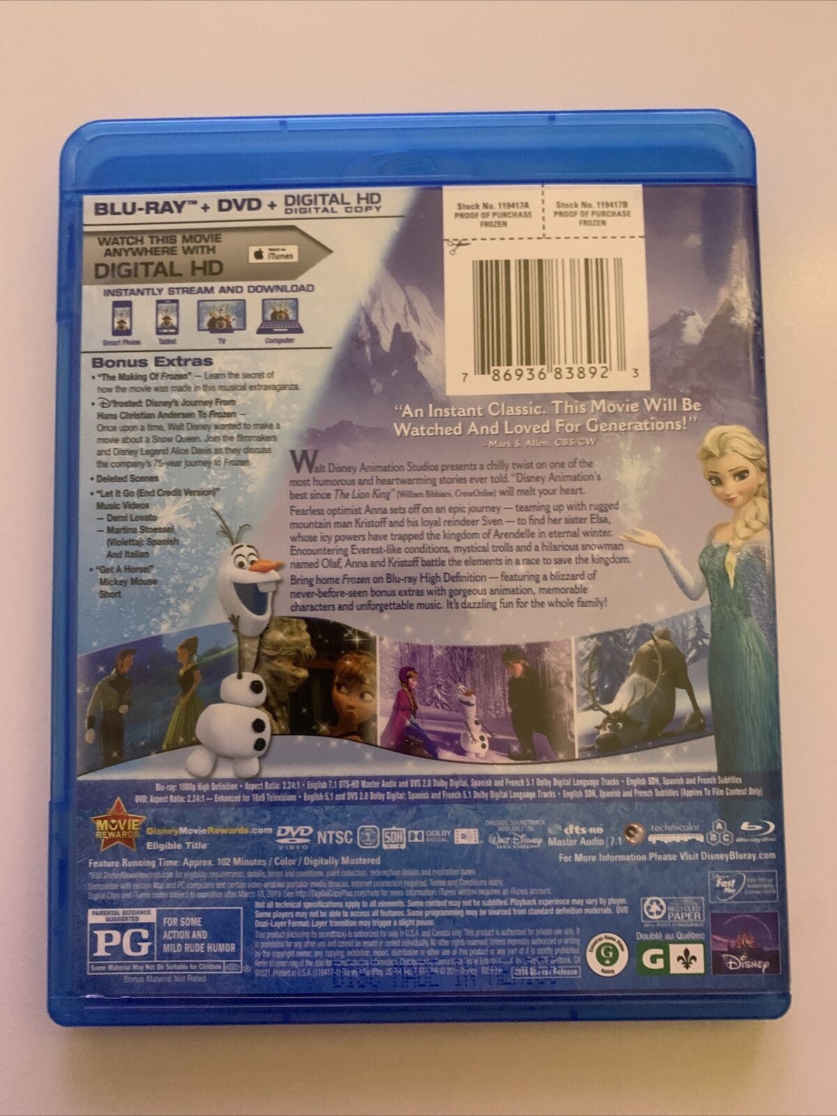 Disney Frozen Collector s Edition Blu ray DVD Kristen Bell