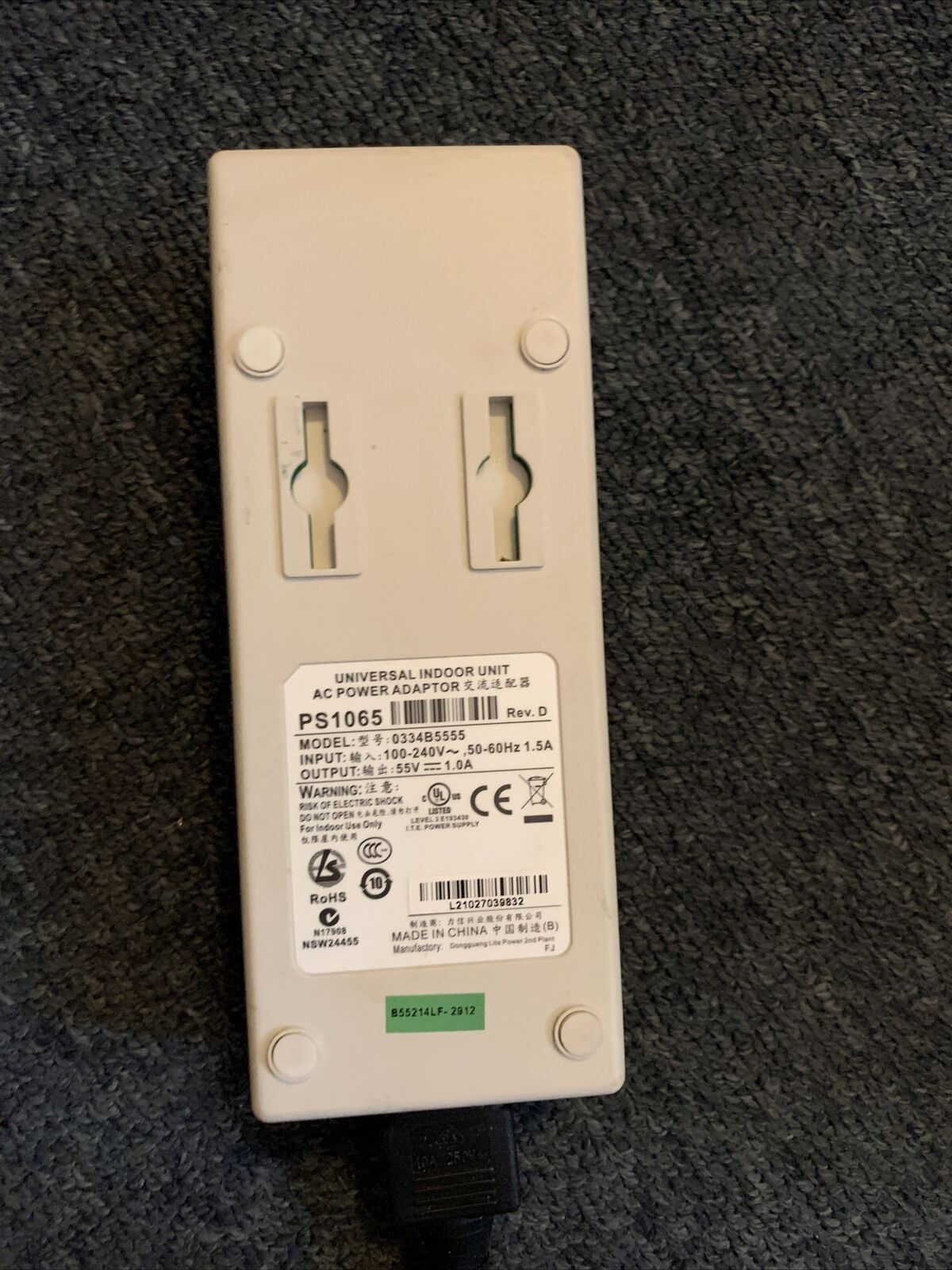 Alvarion PoE Universal AC Power Adapter 03345B5555  55V 1A Ethernet Injector