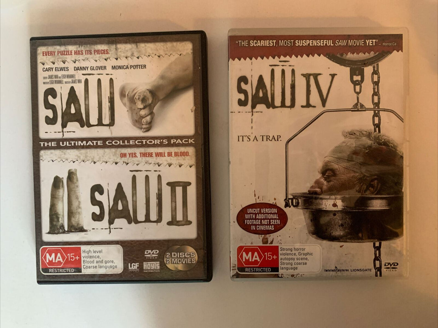 Saw 1,2,4 (DVD, 3-Disc set) Horror Film. Region 4