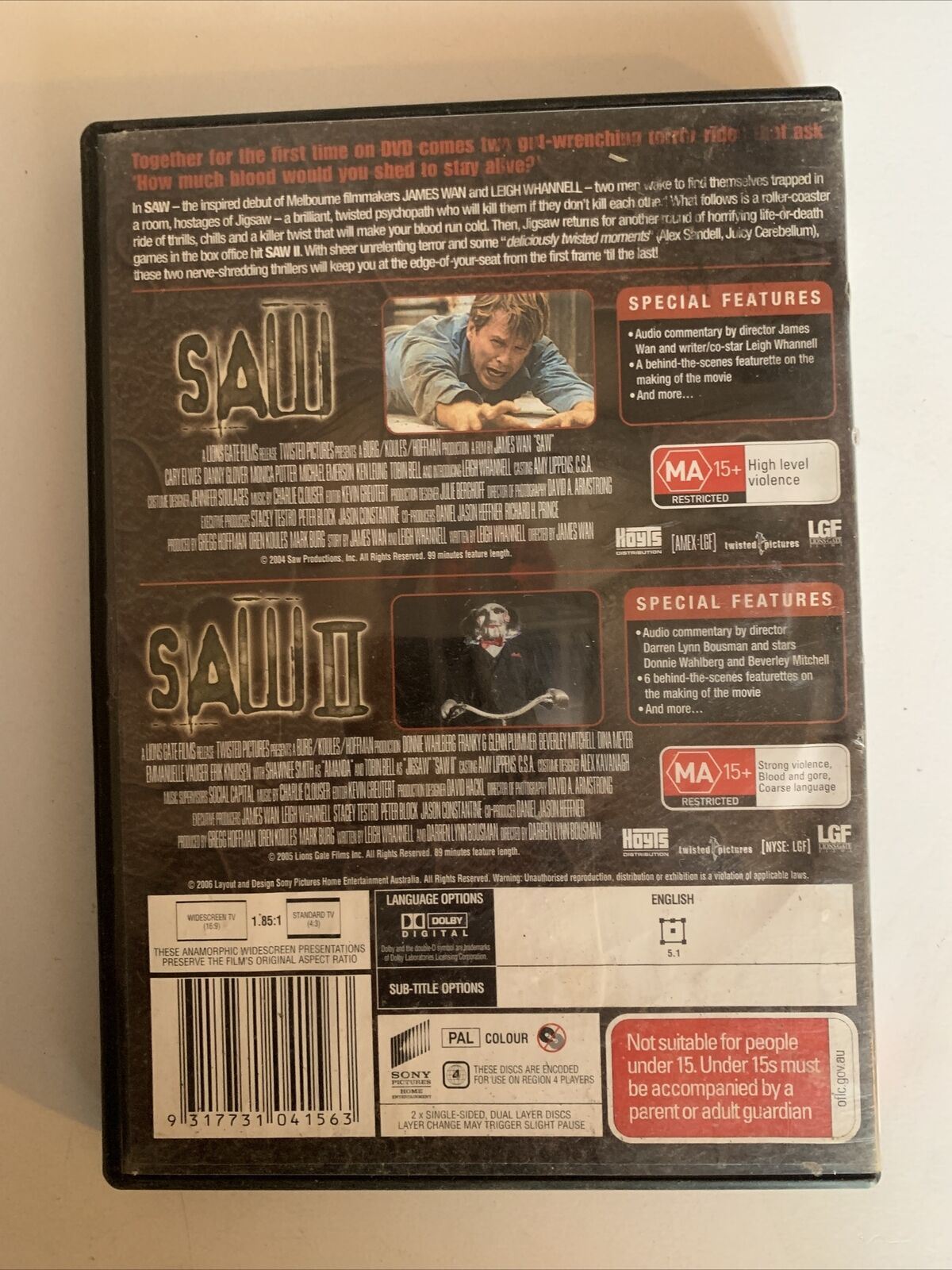 Saw 1,2,4 (DVD, 3-Disc set) Horror Film. Region 4