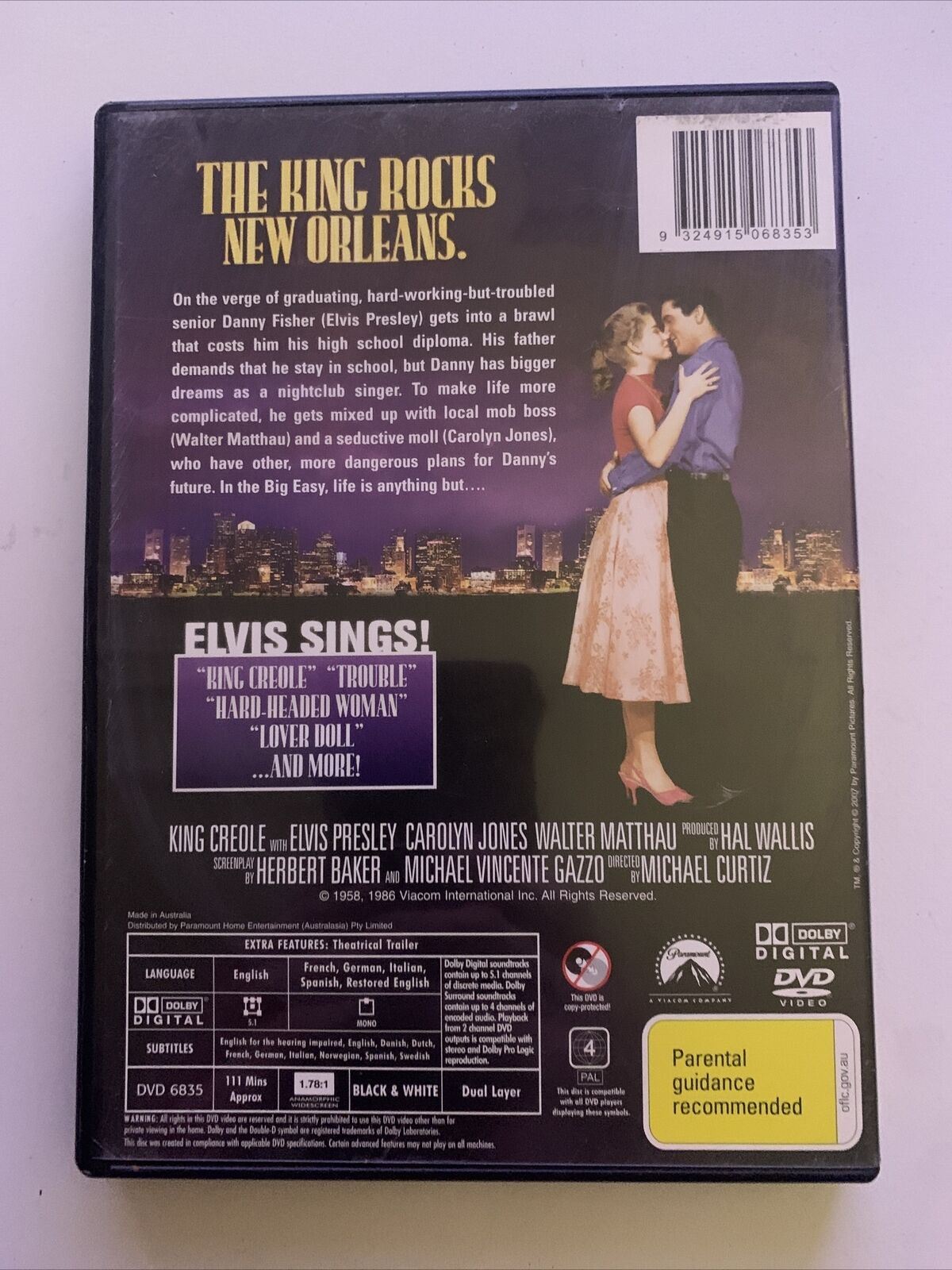 King Creole (DVD, 1958) Elvis Presley, Carolyn Jones, Walter Matthau. Region 4