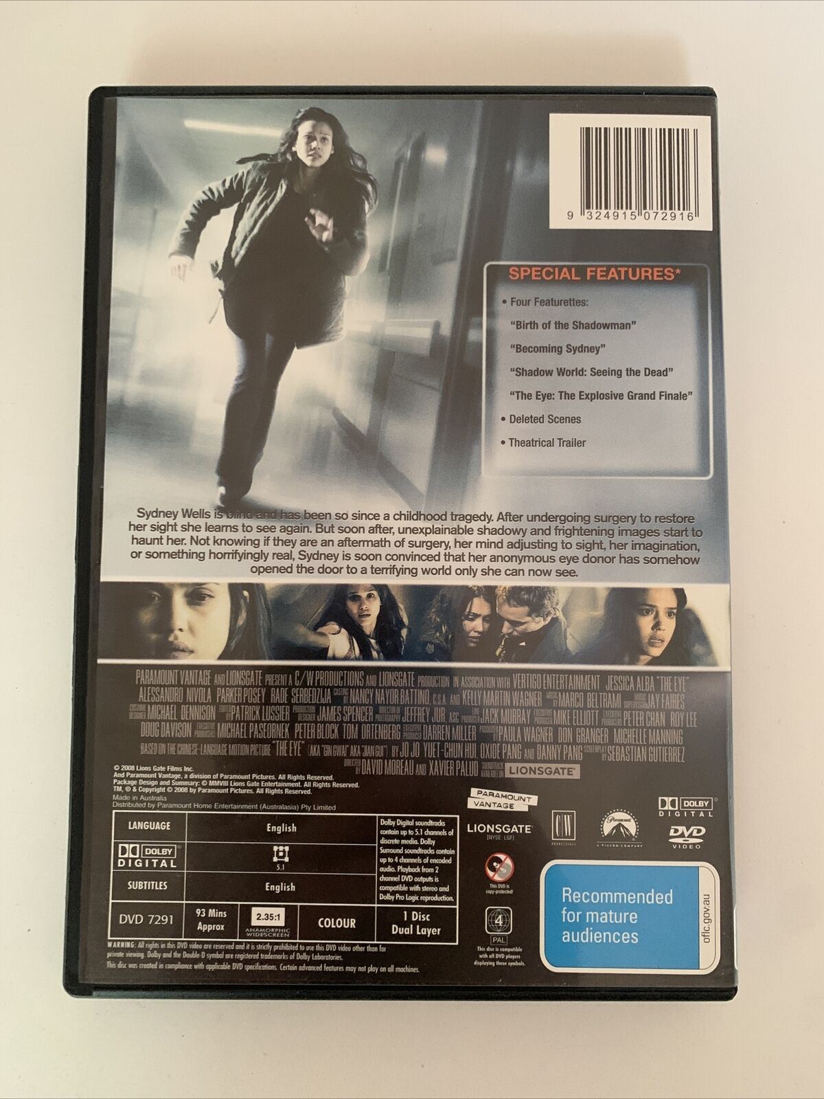 The Eye (DVD, 2008) Jessica Alba, Alessandro Nivola, Horror Film. Region 4