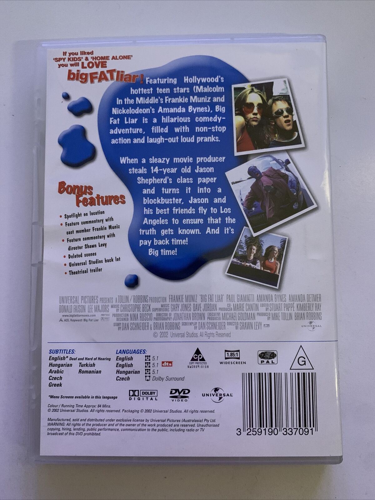 Big Fat Liar (DVD, 2002) Frankie Muniz, Paul Giamatti, Amanda Bynes. Region 4,2