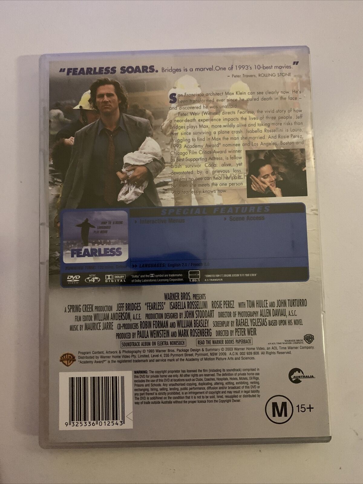 Fearless (DVD, 1993) Jeff Bridges, Isabella Rossellini. Region 4&1