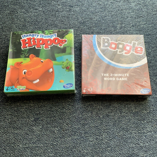 2x Hasbro Lot Board Games - Hungry Hungry Hippo & Boggle Board Game