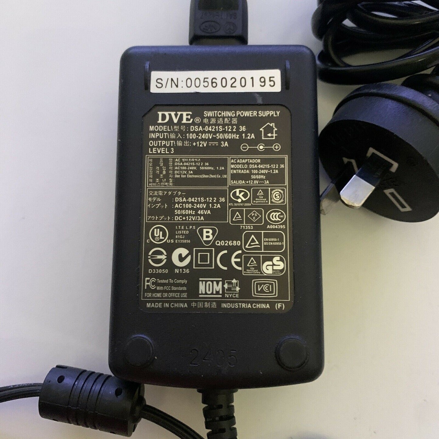 DVE Switching Power Supply DSA-0421S-12 2 36 AC Adapter 12V 3A