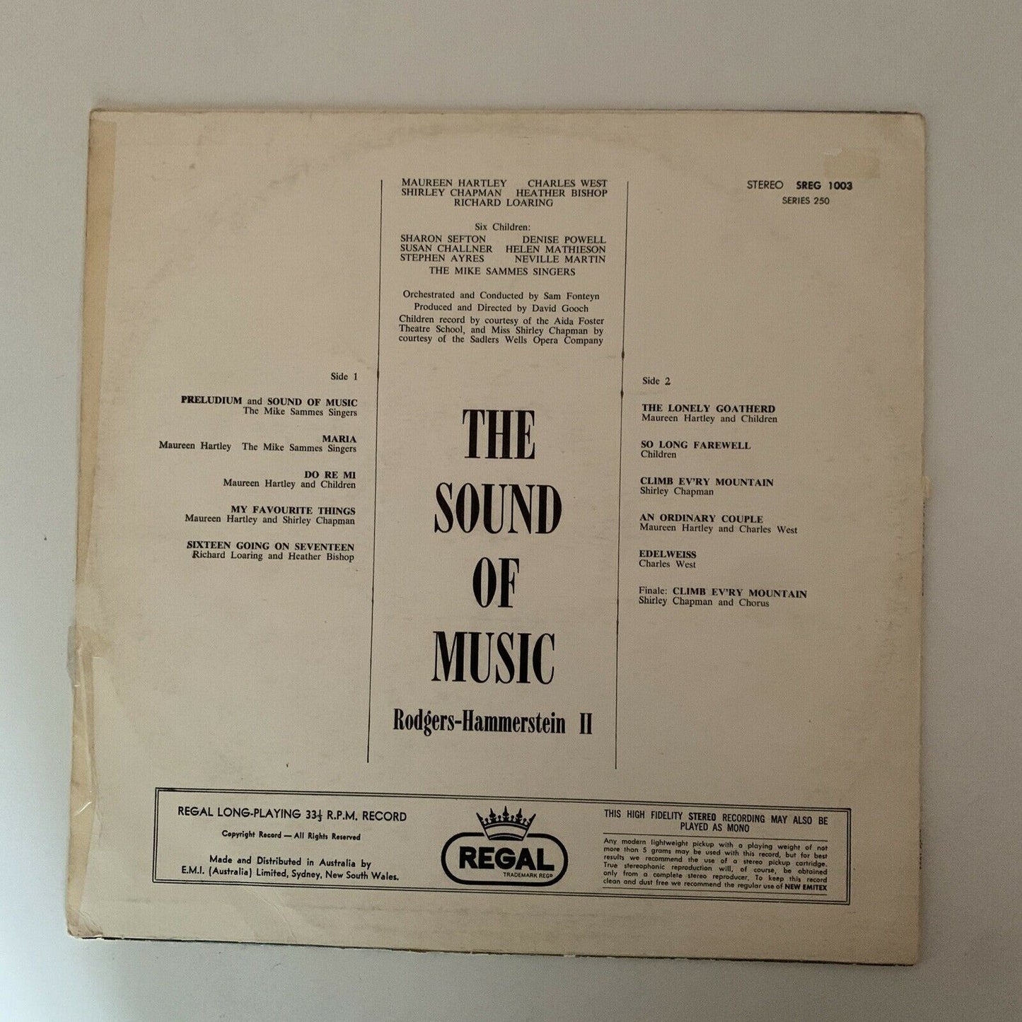 The Sound Of Music - Vinyl Record 1965 Maureen Hartley/Charles West