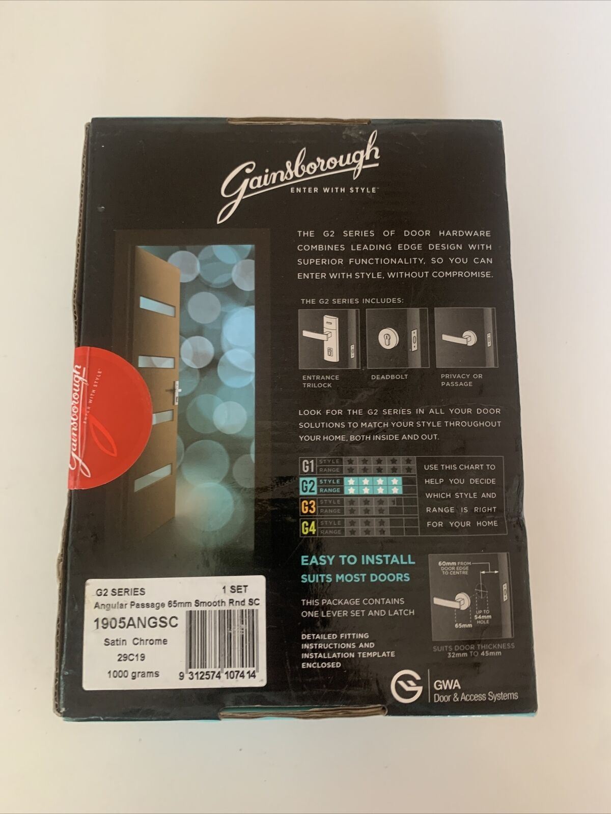 Gainsborough G2 Series Satin Chrome Angular Passage Lever set Retro Unit