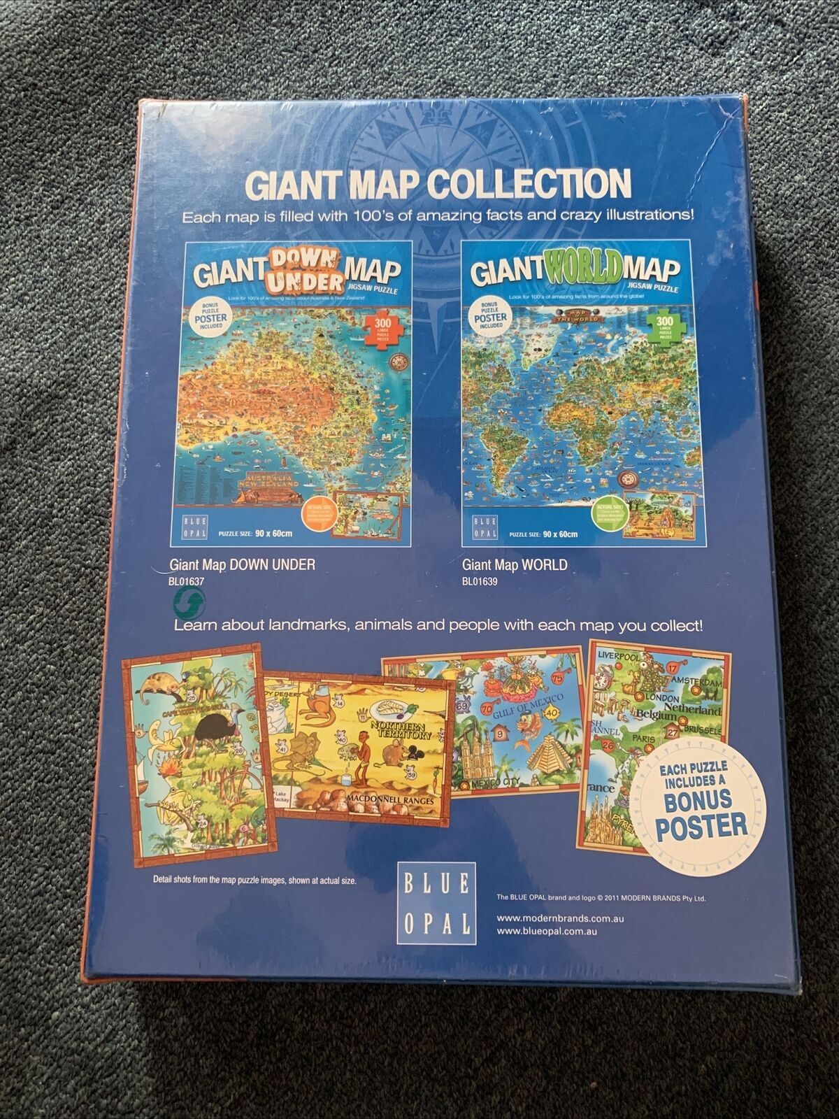 Giant World Map Jigsaw Puzzle 300 Pieces Bonus Puzzle Poster Facts Blue Opal