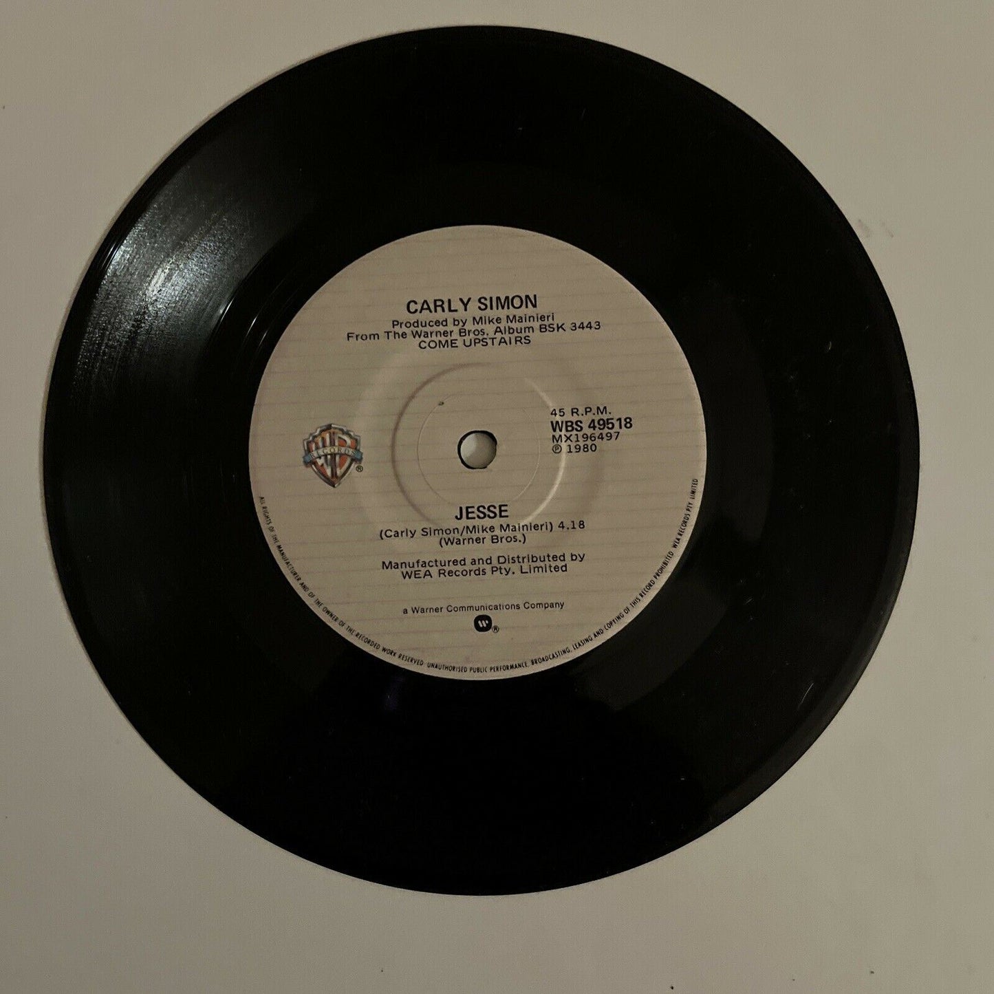 Carly Simon – Jesse / Stardust 7" Vinyl Warner Bros. 1980 - WBS 49518