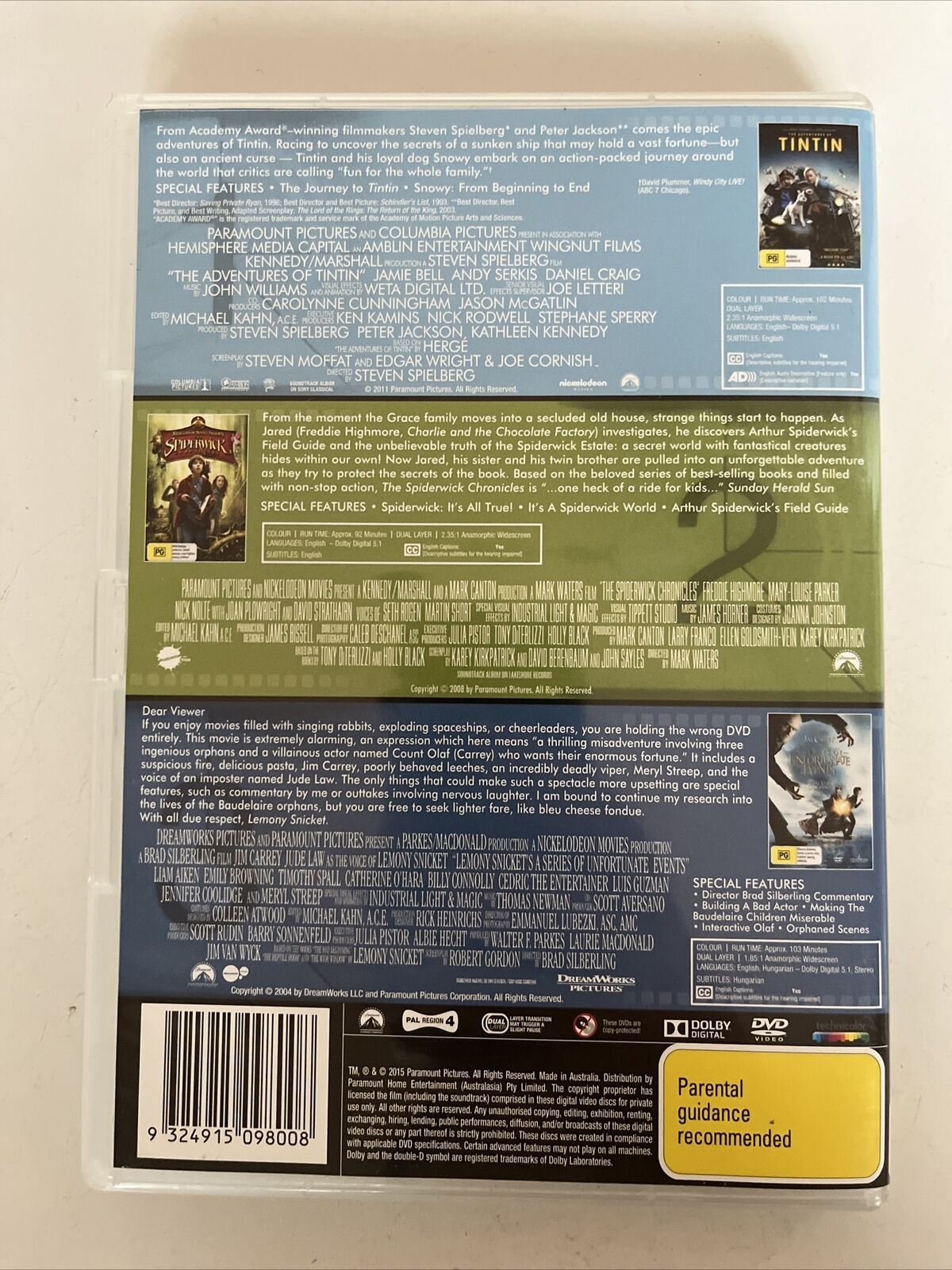 Adventures Tintin / Spiderwick Chronicles / A Series Of Unfortunate Events DVD