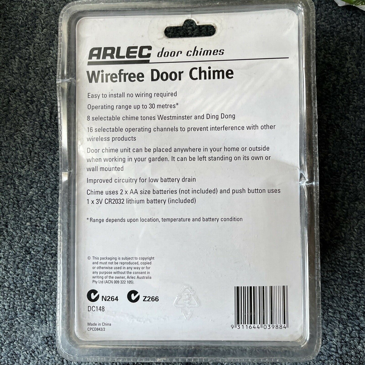 *NEW* Arlec Wirefree Wireless Door Chime 30 Metre Range