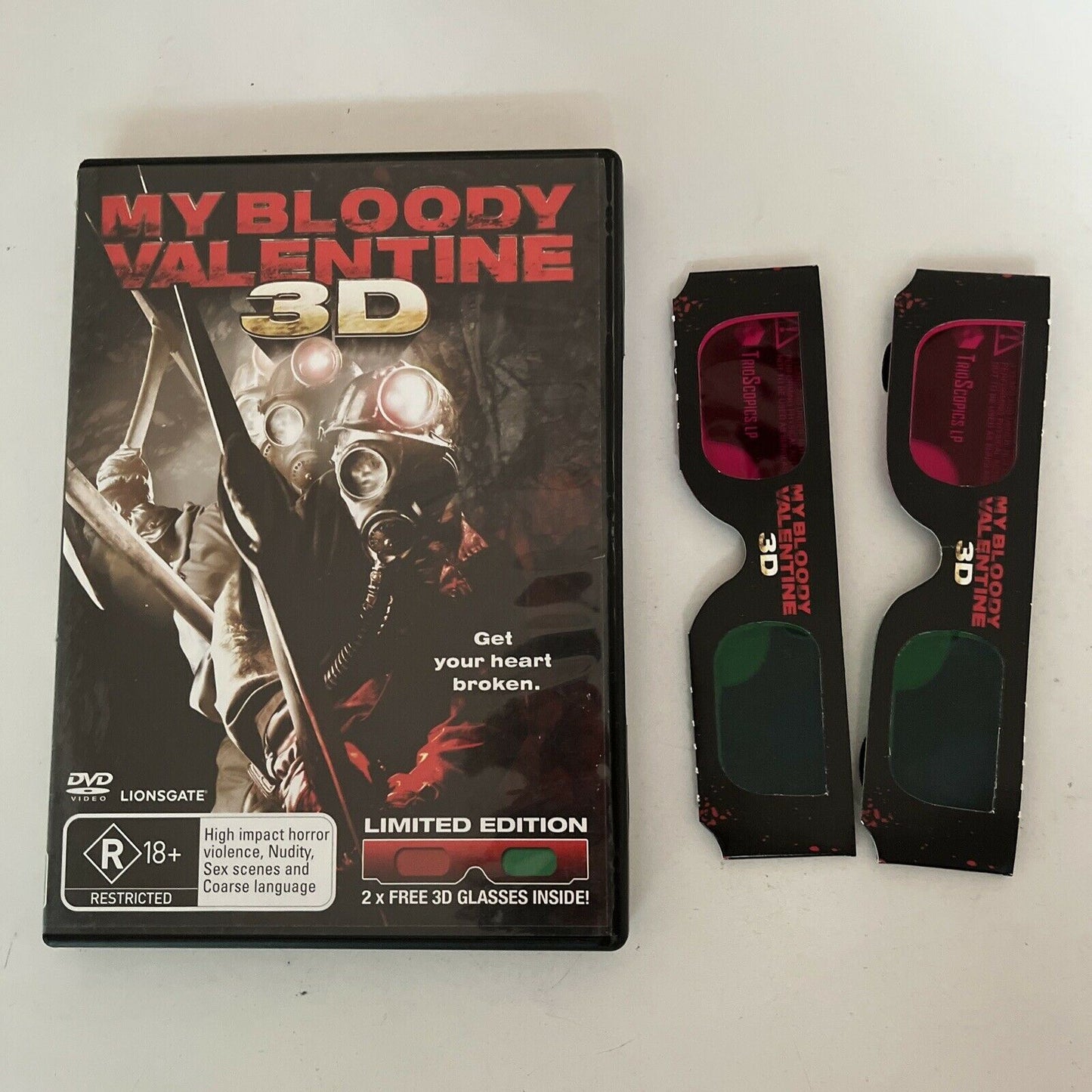 My Bloody Valentine 3D (DVD, 2009) with 2 Pairs of 3D Glasses. Region 4