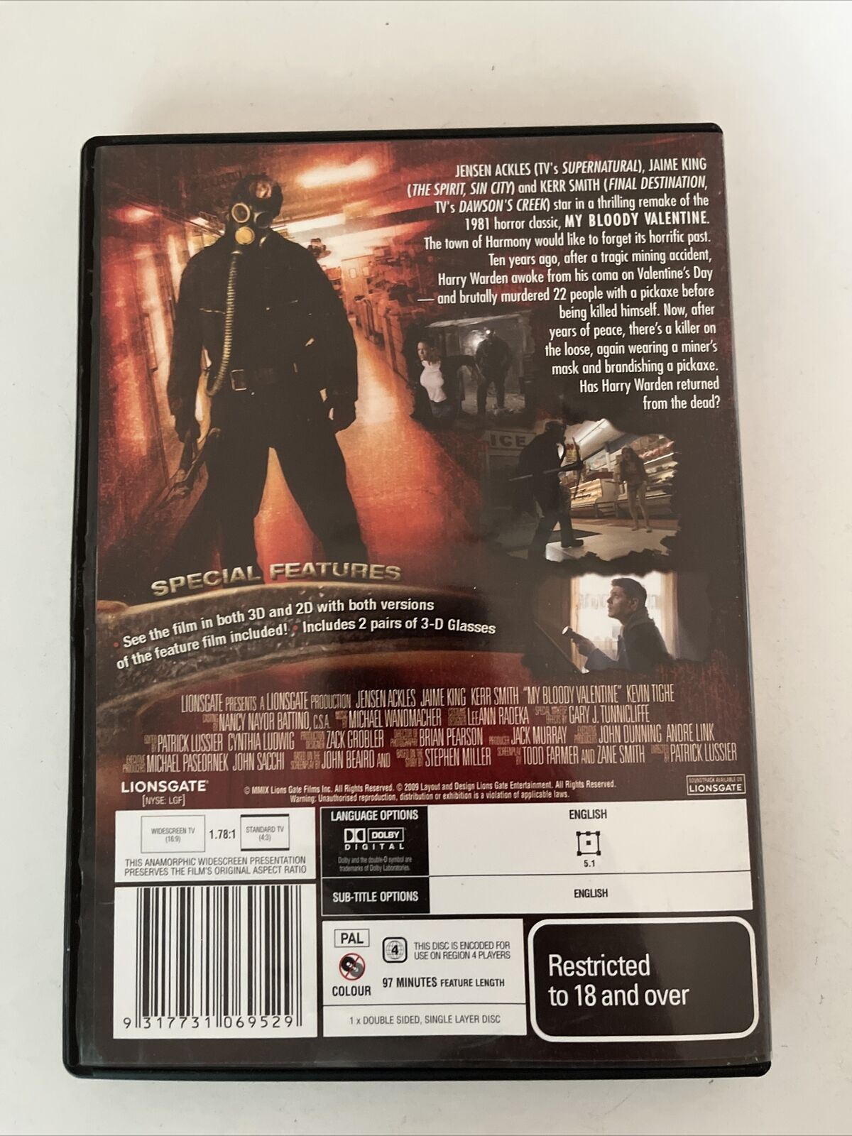 My Bloody Valentine 3D (DVD, 2009) with 2 Pairs of 3D Glasses. Region 4
