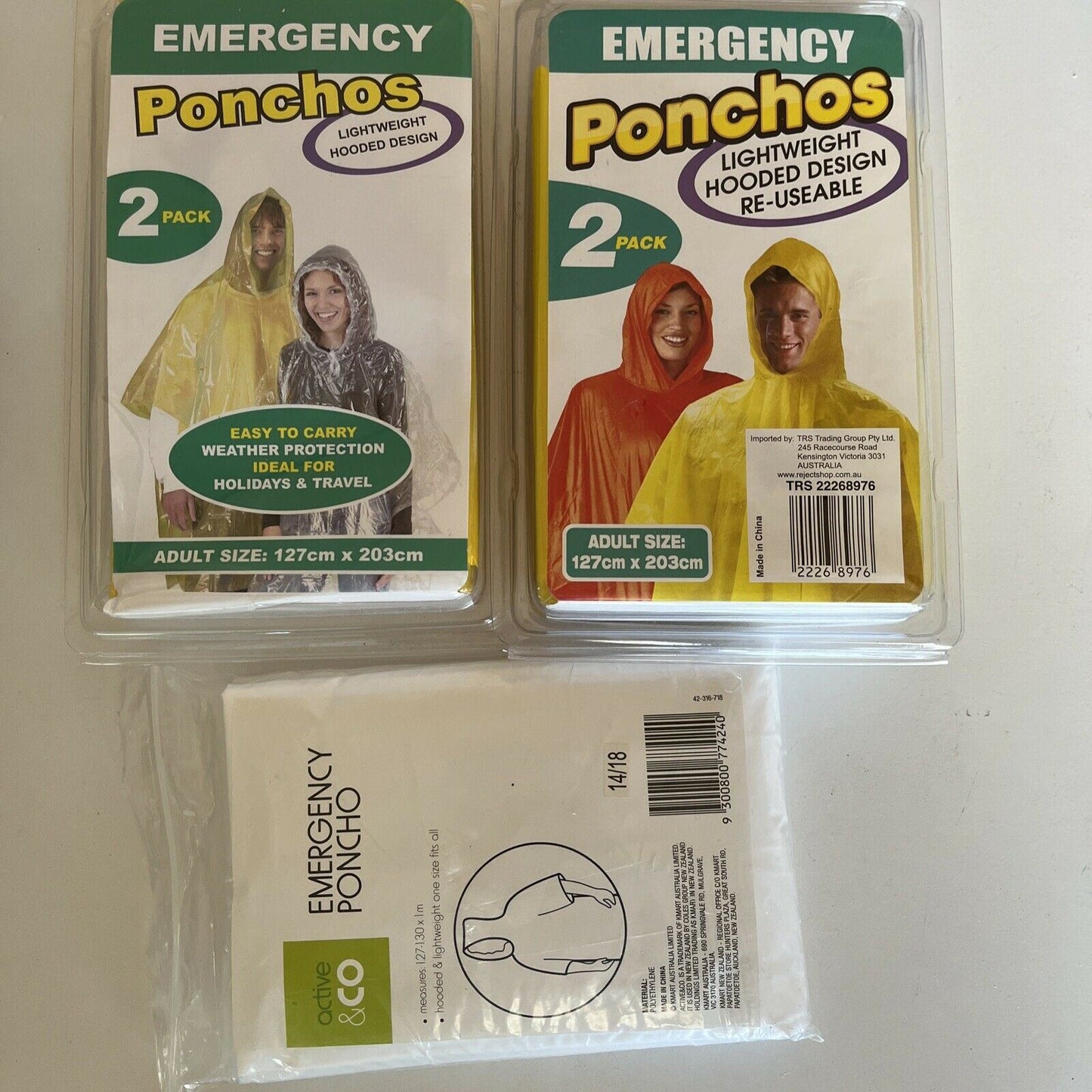 *NEW* 5x Emergency Ponchos Lightweight Hooded and Re-usable