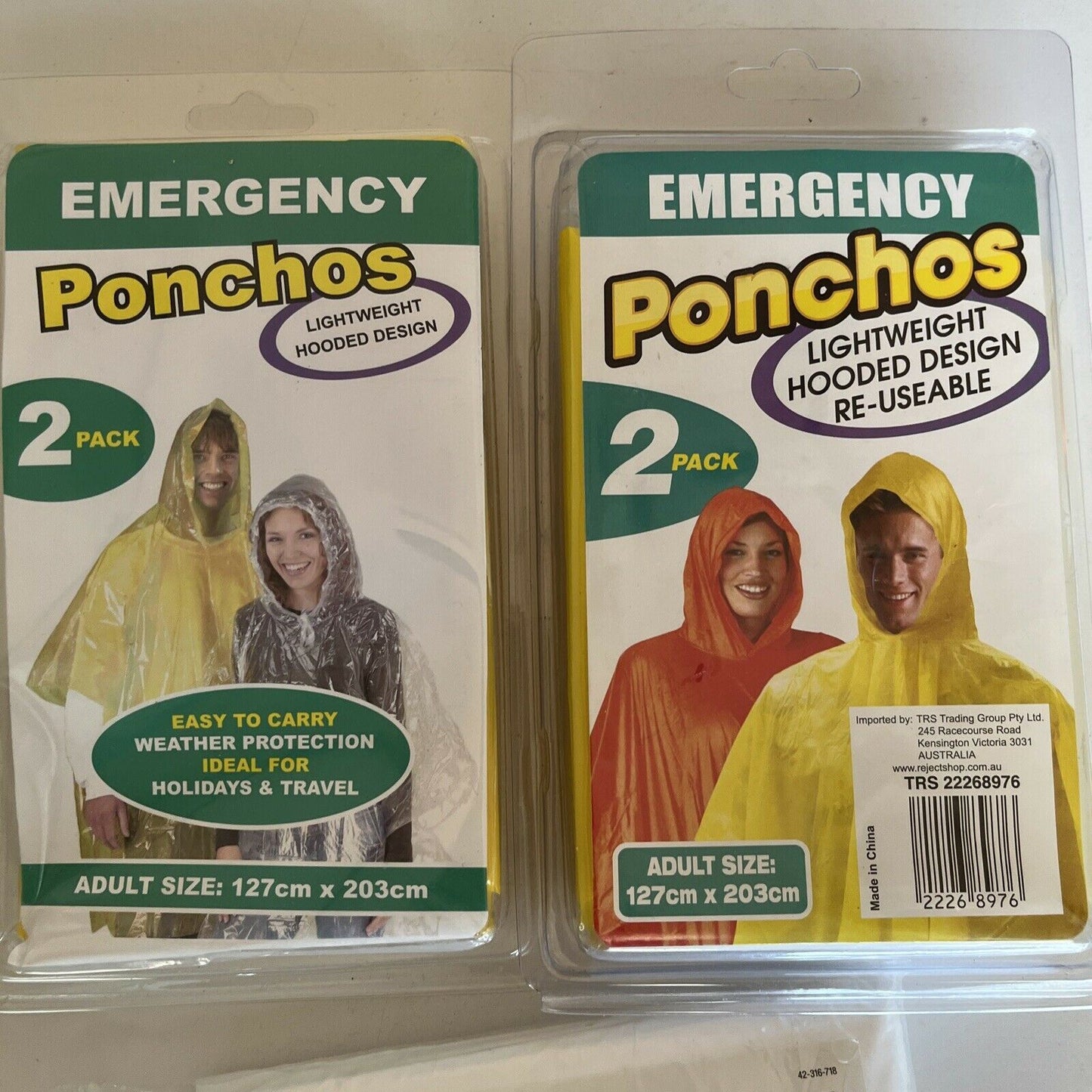 *NEW* 5x Emergency Ponchos Lightweight Hooded and Re-usable