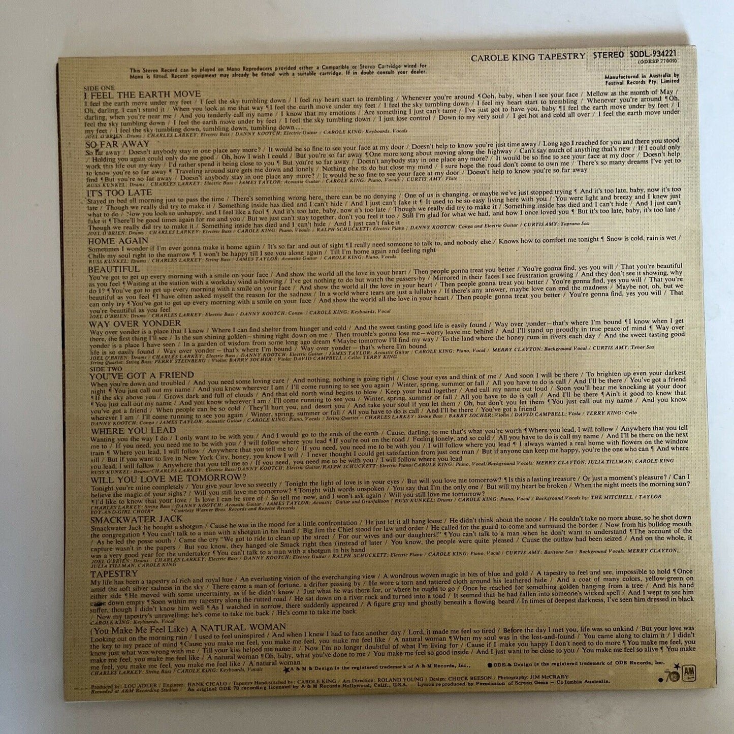 Tapestry by Carole King (Vinyl, 1971) LP Record