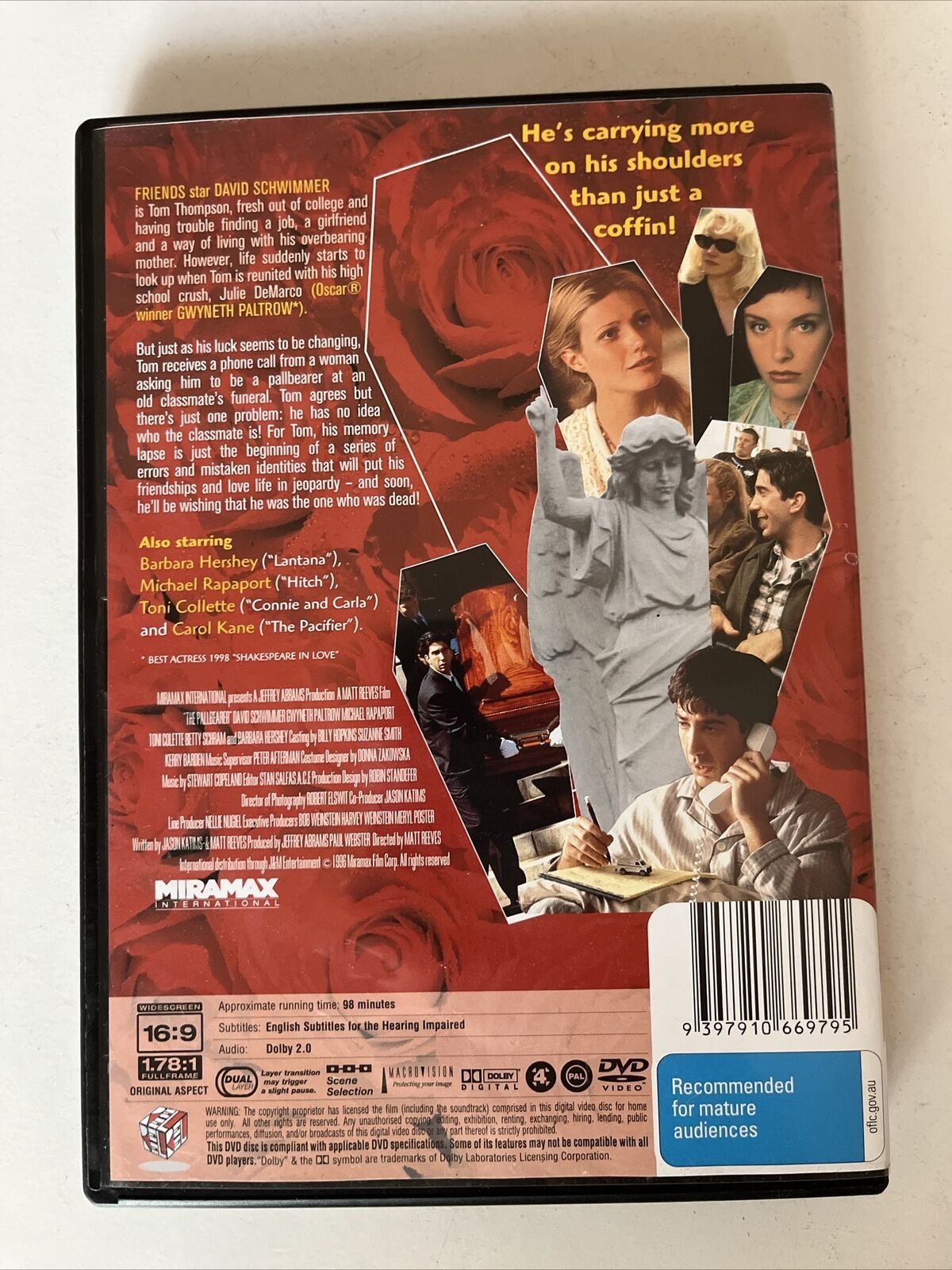 The Pallbearer (DVD, 1996) David Schwimmer, Gwyneth Paltrow. Region 4 ...