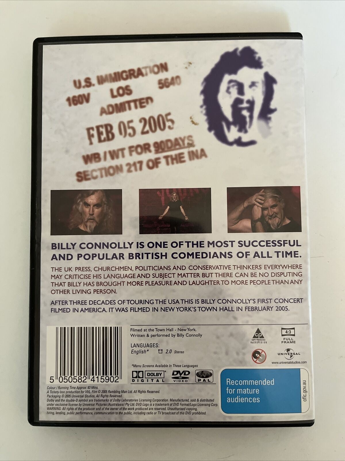 Billy Connolly - Live In New York (DVD, 2006) Region 4