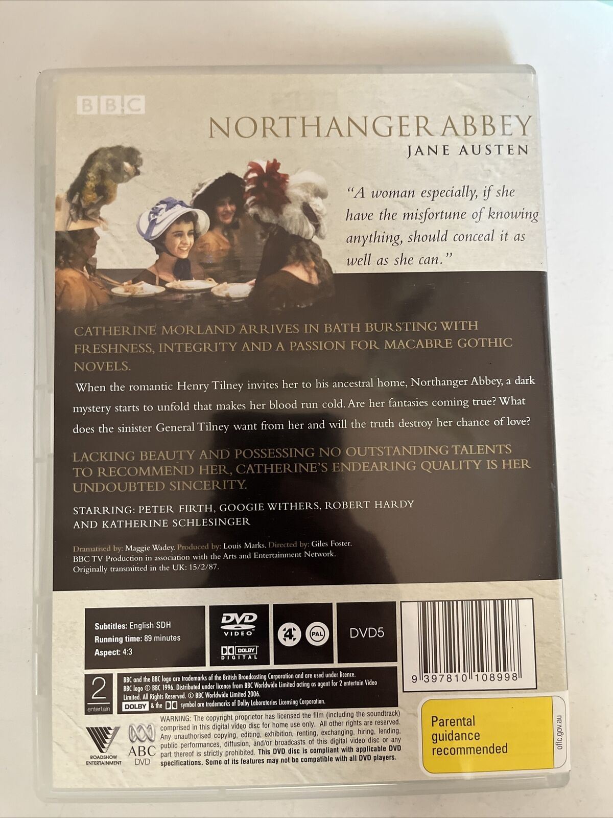 Northanger Abbey (DVD, 1987) BBC  Katharine Schlesinger, Peter Firth. Region 4