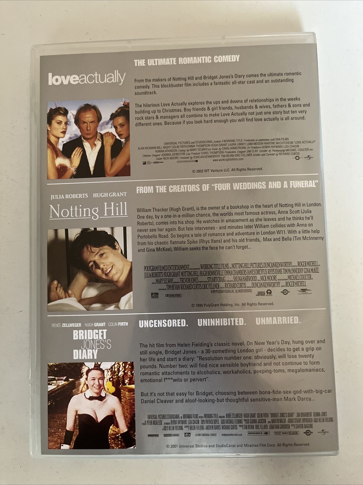 Love Actually / Notting Hill  / Bridget Jones's Diary (DVD) Hugh Grant. Region 4