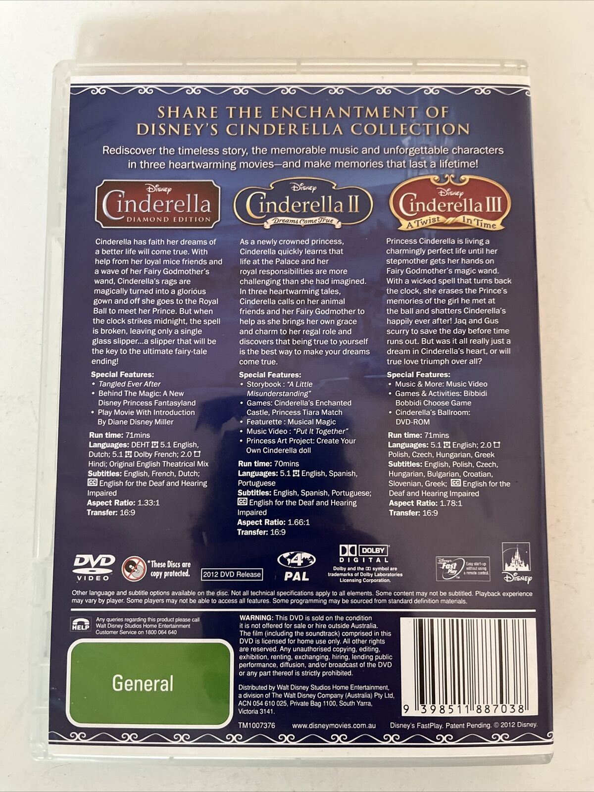 Disney Cinderella Trilogy ~ Complete Collection (DVD, 2012, 3-Disc Set)