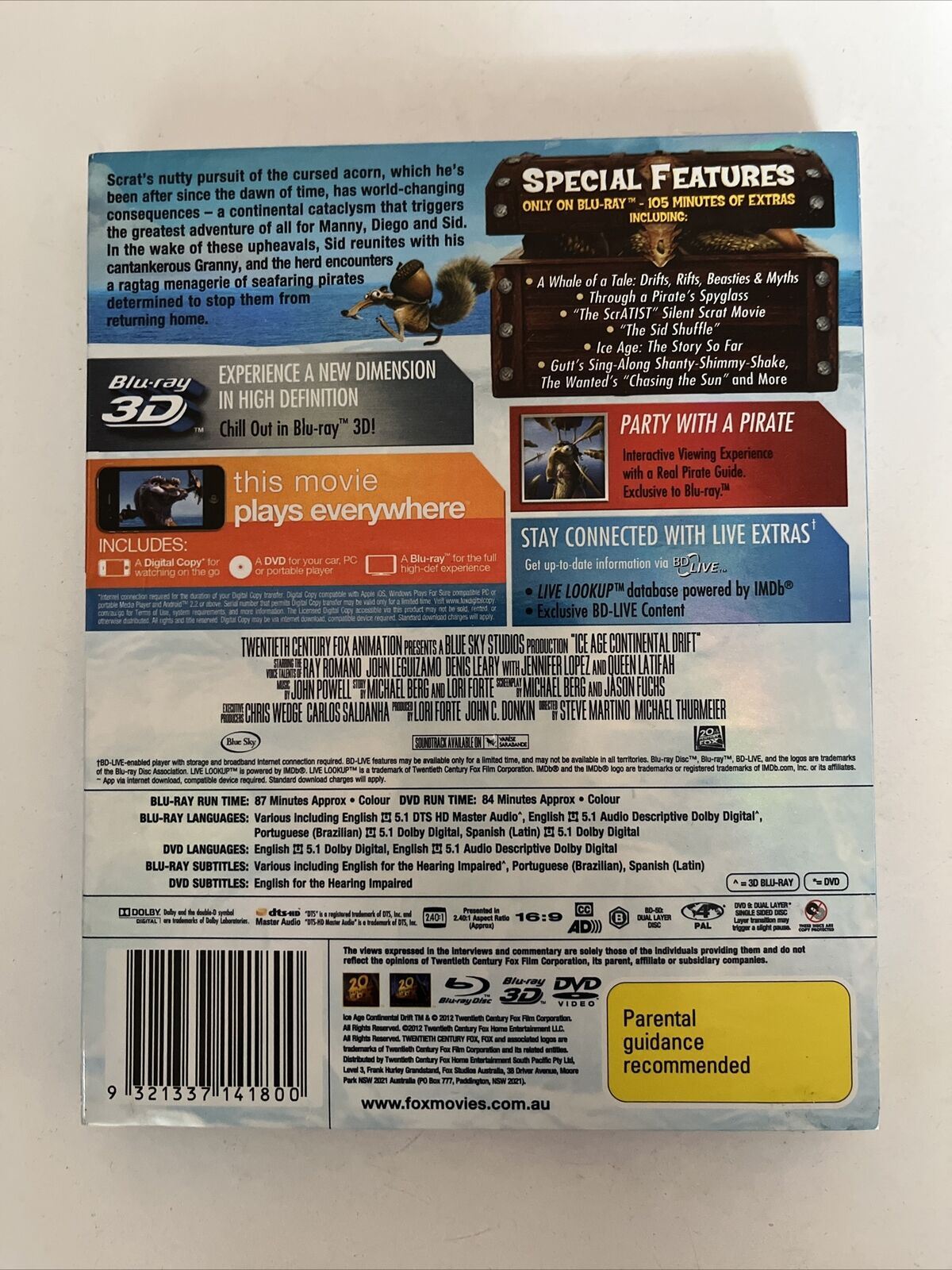 Ice Age 4 - Continental Drift 3D (3D Blu-ray & DVD) Region B & 4